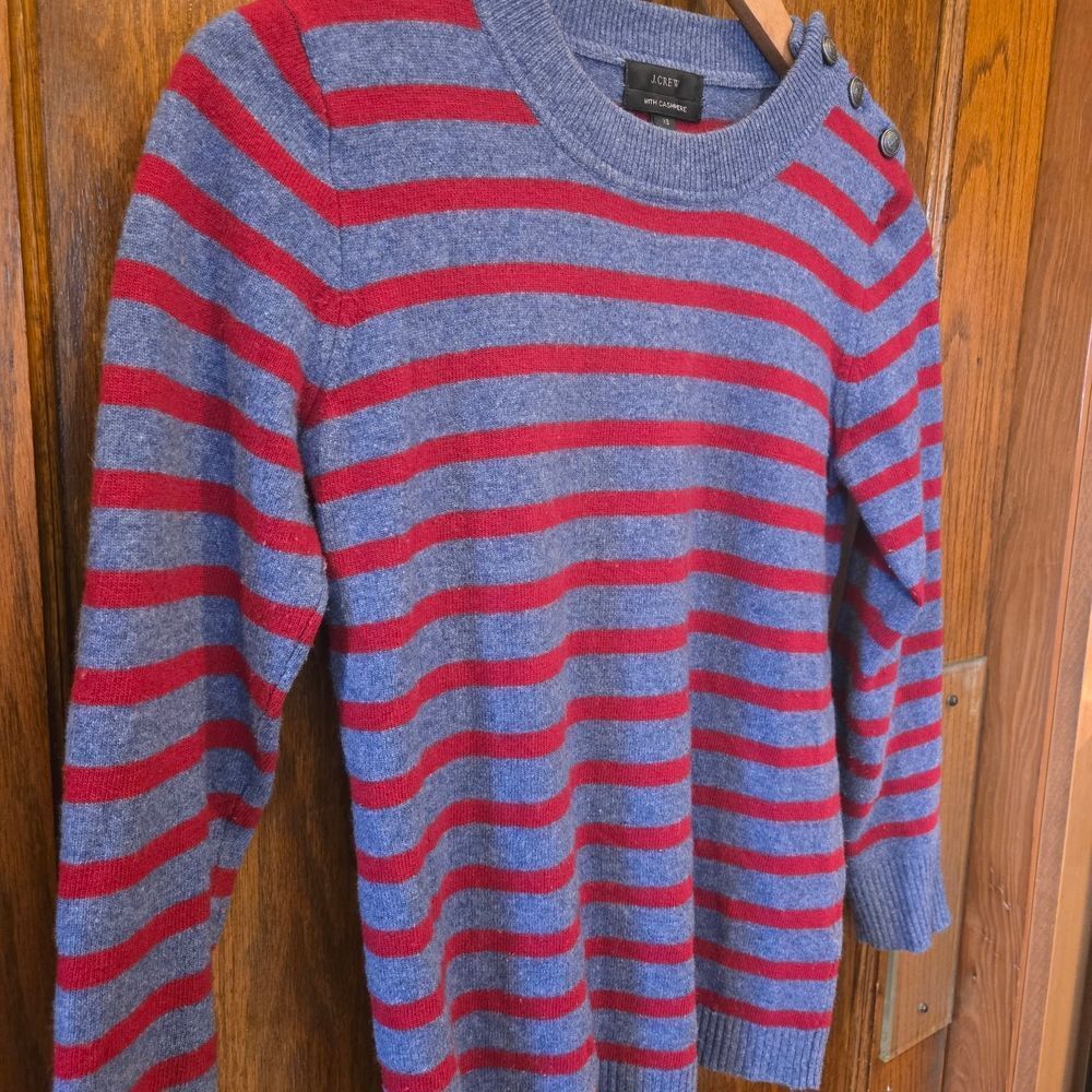 J. Crew Gray and Red Striped Cashmere Blend Sweater XSMALL - Picture 2 of 8